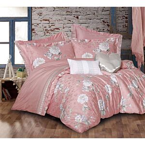 طقم لحاف سمر صيفي مزدوج قطن جاكارد - 8 قطع - وردي