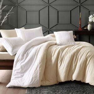 طقم لحاف سكارلت صيفي مزدوج فاخر قطن مطرز 7 قطع - بيج فاتح