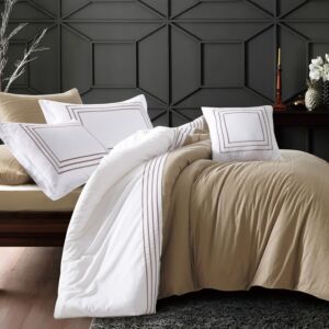 طقم لحاف سكارلت صيفي مزدوج فاخر قطن مطرز 7 قطع - بني