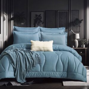 طقم لحاف جود نايت صيفي مزدوج قطن فاخر 8 قطع - أزرق