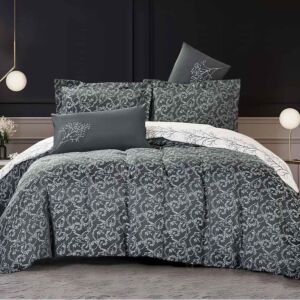 طقم لحاف صيفي قطن مزدوج ليديا - 7 قطع - رمادي