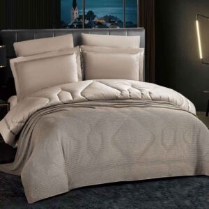 طقم لحاف صيفي قطن مزدوج عليا - 7 قطع - بيج غامق