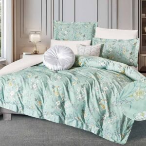طقم لحاف جريس صيفي مزدوج قطن فاخر برسومات الزهور 8 قطع - اخضر