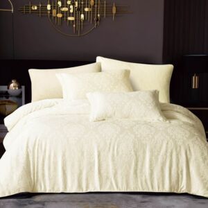 طقم لحاف ناتشورال شتوي فاخر مزدوج مخمل جاكارد 6 قطع - كريمي