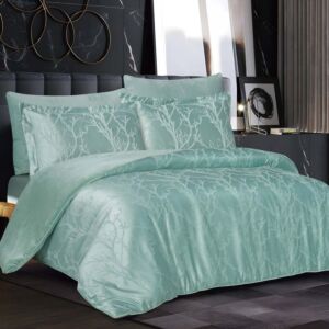 طقم لحاف لينو شتوي مزدوج مخمل جاكارد 6 قطع - ازرق