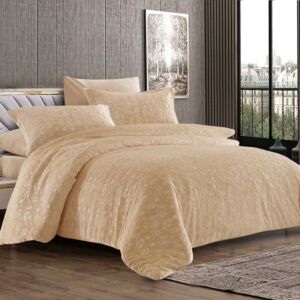 طقم لحاف بيانا شتوي مزدوج مخمل محفور 6 قطع - بيج