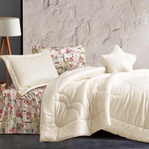 لحاف أمانتي شتوي كوين 200x150 سم مخمل وفرو - 5 قطع - كريمي