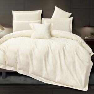 طقم لحاف مزدوج صيفي قطن بابو - 7 قطع - كريمي