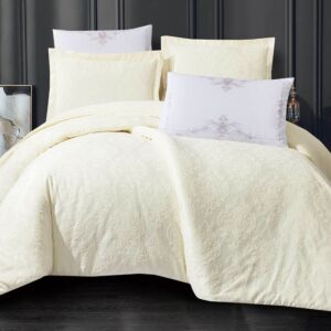 طقم لحاف مزدوج صيفي جولفيتو جاكارد - 6 قطع - كريمي