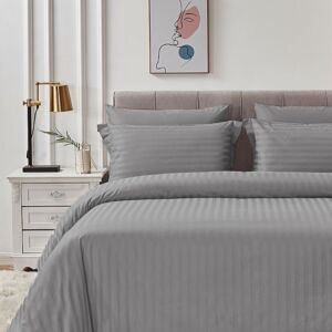 طقم لحاف فندقي نداف قطن مزدوج 250 غرزة 7 قطع - رمادي