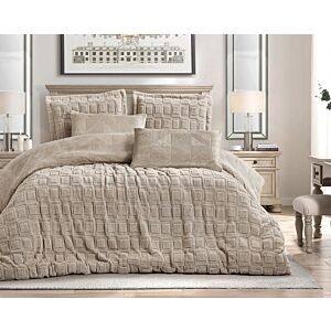 طقم لحاف فرو شتوي مزدوج ماري - 6 قطع - بيج