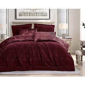 طقم لحاف فرو شتوي مزدوج ماري - 6 قطع - احمر