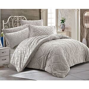 طقم لحاف ريمي شتوي مزدوج فرو 6 قطع 260x240 سم - رمادي فاتح