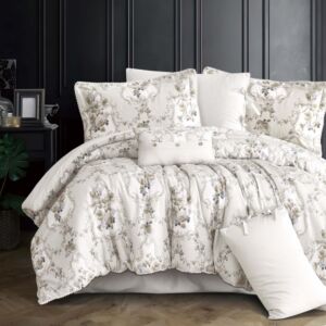 لحاف مزدوج سرور برسومات الزهور - 7 قطع - اوف وايت غامق