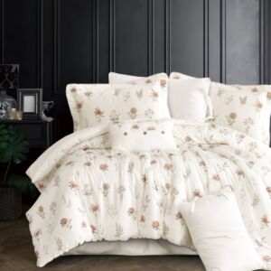 لحاف مزدوج سرور برسومات الزهور - 7 قطع - كريمي