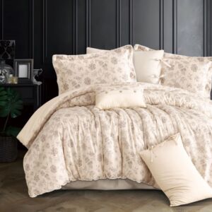 لحاف مزدوج سرور برسومات الزهور - 7 قطع - بيج