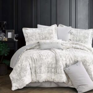 لحاف مزدوج سرور برسومات الزهور - 7 قطع - رمادي فاتح