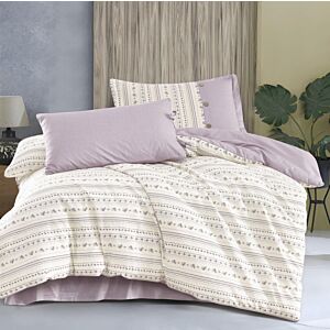 لحاف مفرد ونص صيفي مضاوي متعدد الرسومات - 4 قطع - كريمي وموف