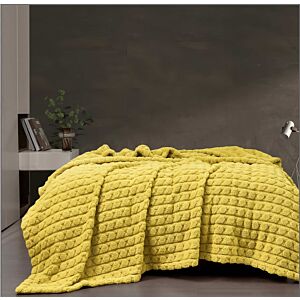 بطانية فرنزي فرو محفور مزدوج 220 x240 سم - اصفر