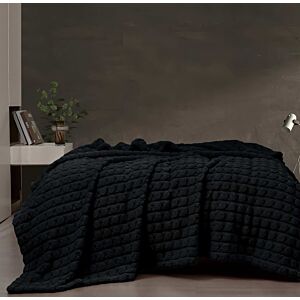 بطانية فرنزي فرو محفور مزدوج 220 x240 سم - أسود