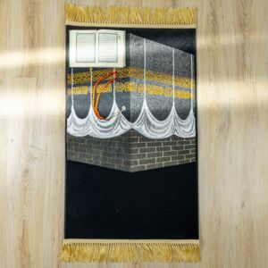 سجادة صلاة بتصاميم و نقوش إسلامية 70x118سم - اسود وذهبي