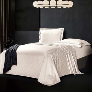 طقم شرشف كاتلينا مطاط صيفي مزدوج جاكارد قطن 4 قطع - كريمي