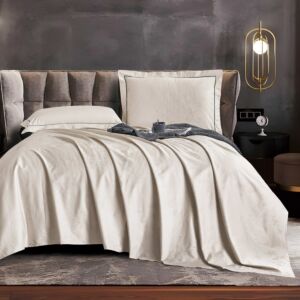 طقم شرشف تيلور مطاط صيفي مزدوج جاكارد قطن 4 قطع - بيج