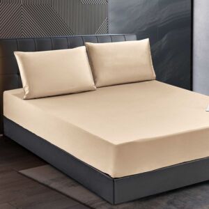 شرشف كانيز صيفي مطاط قطن كوين 200x160 سم قطعتين - بيج غامق