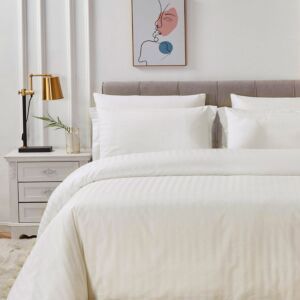 طقم لحاف فندقي نداف قطن مقاس كوين 200x160 سم 250 غرزة 5 قطع - كريمي