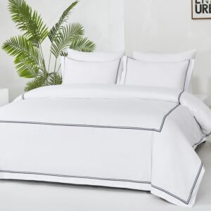 طقم لحاف رولا صيفي مزدوج مطرز 7 قطع - ابيض وكحلي