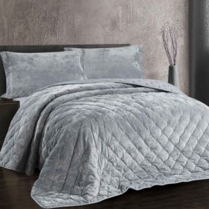 طقم لحاف دايموند شتوي مزدوج فاخر مخمل 3 قطع - رمادي