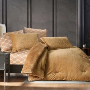 طقم لحاف أتلانتس شتوي مزدوج مخمل 6 قطع - بيج