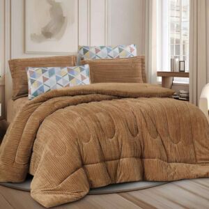 طقم لحاف مانشستر شتوي مزدوج فاخر فرو 6 قطع - بني