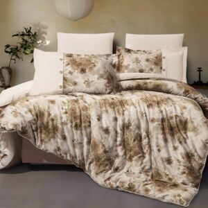 طقم لحاف مزدوج قطن صيفي امازون - 6 قطع - بيج وزيتي