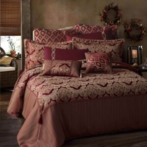 طقم لحاف مزدوج قطن صيفي صوفيا - 10 قطع - أحمر وذهبي