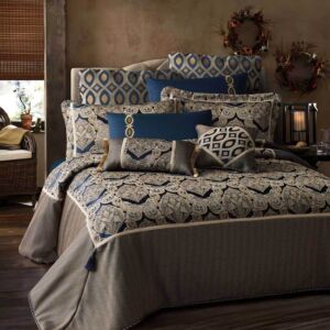 طقم لحاف مزدوج قطن صيفي لاميس - 10 قطع - كحلي وذهبي