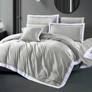 طقم لحاف أكوا بارك صيفي مزدوج قطن فاخر300 غرزة مطرز 7 قطع - رمادي فاتح
