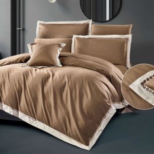 طقم لحاف أكوا بارك صيفي مزدوج قطن فاخر300 غرزة مطرز 7 قطع - بني