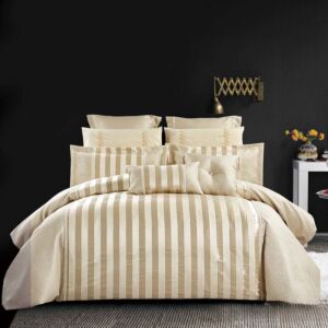 طقم لحاف مزدوج قطن صيفي لافيتا - 10 قطع - بيج وذهبي