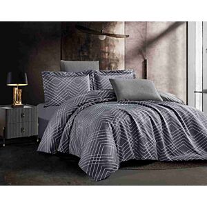 طقم لحاف برشلونة صيفي مزدوج جاكارد قطن مطرز فاخر 6 قطع - رمادي