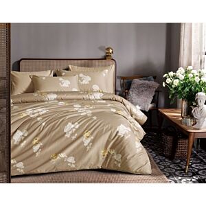 طقم لحاف ريم صيفي مزدوج قطن فاخر برسومات الزهور 6 قطع - بيج