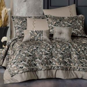 طقم لحاف إنجلش هوم صيفي مزدوج قطن فاخر 8 قطع - بيج غامق ورمادي