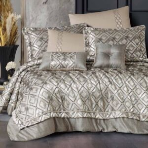 طقم لحاف إنجلش هوم صيفي مزدوج قطن فاخر 8 قطع - بيج وفضي