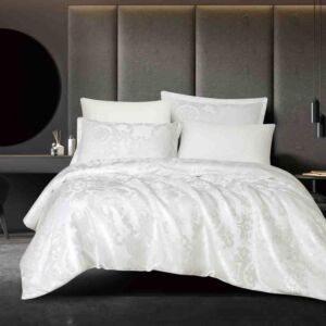 طقم لحاف تورينتو صيفي مزدوج قطن فاخر جاكارد 6 قطع - أبيض