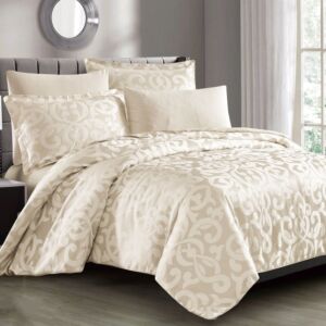 طقم لحاف سيدني صيفي مزدوج قطن فاخر جاكارد 6 قطع - بيج