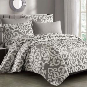 طقم لحاف سيدني صيفي مزدوج قطن فاخر جاكارد 6 قطع - رمادي