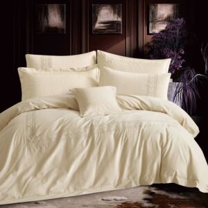 طقم لحاف ليون صيفي مزدوج قطن فاخر مطرز 7 قطع - بيج