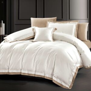 طقم لحاف فيفيندا صيفي مزدوج قطن 300 غرزة 7 قطع - كريمي