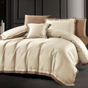 طقم لحاف فيفيندا صيفي مزدوج قطن 300 غرزة 7 قطع - بيج