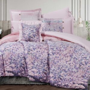 طقم لحاف سبرينج صيفي مزدوج قطن فاخر 7 قطع - وردي ومتعدد الالوان